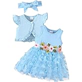 Renotemy Newborn Baby Girl Flower Dress Toddler Boho Tutu Tulle Dress Princess Wedding Birthday Party Dresses for Girls 3M-3T