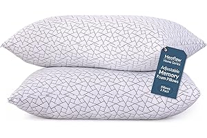 Adjustable Memory Foam Pillows: 2 Pack Queen Size Shredded Foam Bed Pillow for Sleeping with Removable & Washable Pillowcase 