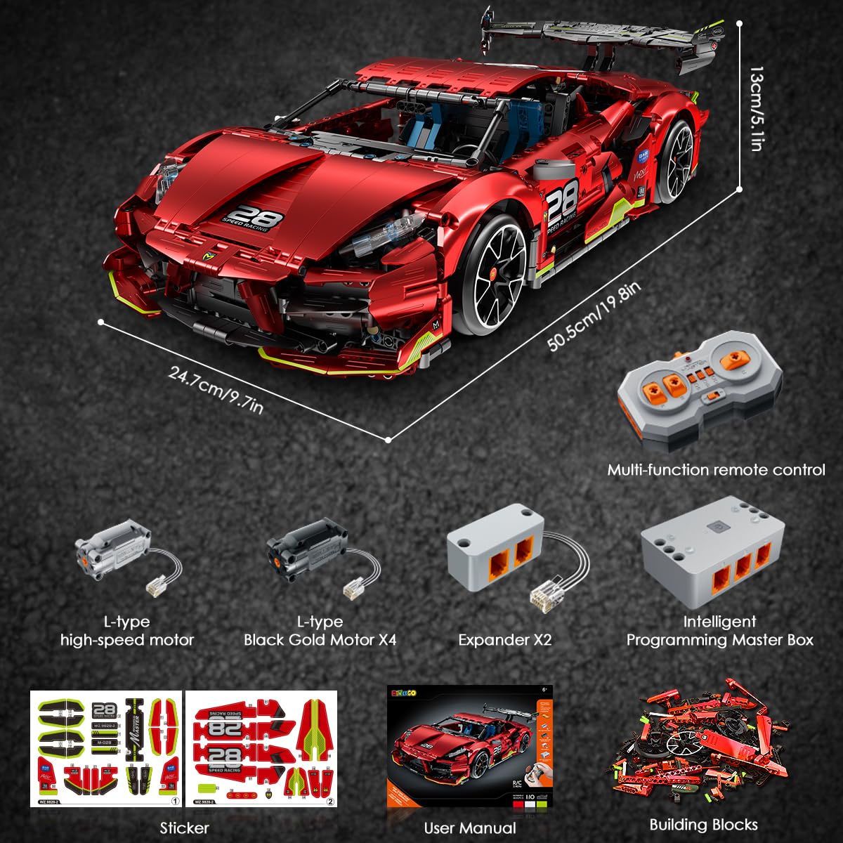 HiWEEGO Technik Ferngesteuerter Auto Bausatz – 1:10 Skala 2.4 GHz Wiederaufladbar Drift Rennauto 1835 Teile Racing Car Modellauto Bauspielzeug für Kinder Teen Erwachsene Männer Sammlermodell Geschenke 9