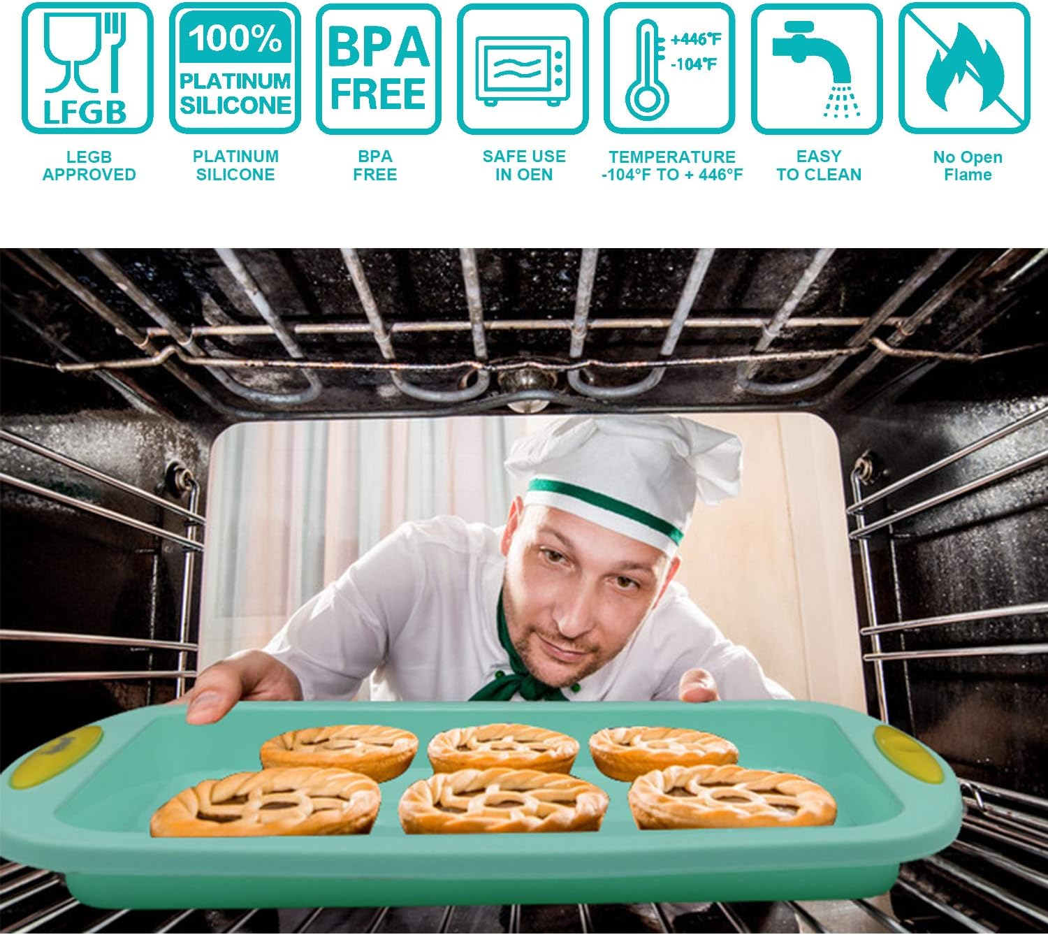 15in1 Silicone Nonstick Baking Pans Mold Tray Supplies Tools Bakeware Set, BPA Free Food Grade for Muffin Donuts Pizza Tiramisu Cake Pan Cookie Sheets Cookware Set with Yellow Hanlde Grip for Oven: Kitchen & Dining