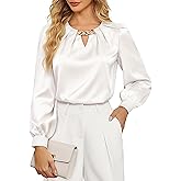 JASAMBAC Women's Satin Silk Blouses, Dressy Casual Long Sleeve Shirts, Trendy Business Work Tops Office Formal Spring Outfits
