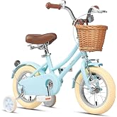 Glerc Little Molly 12-20 Inch Kids Retro Cruiser Bike for 2-13 Year Old with Wicker Basket &amp; Training Wheels/Kickstand, Multiple Colors