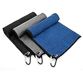 Yaozoon 3 Pack Golf Towels Rag with Carabiner Clip for Golf Bags Men Women,Microfiber Waffle Pattern Golf Club Cleaning Towel(16X16 inch)(S)