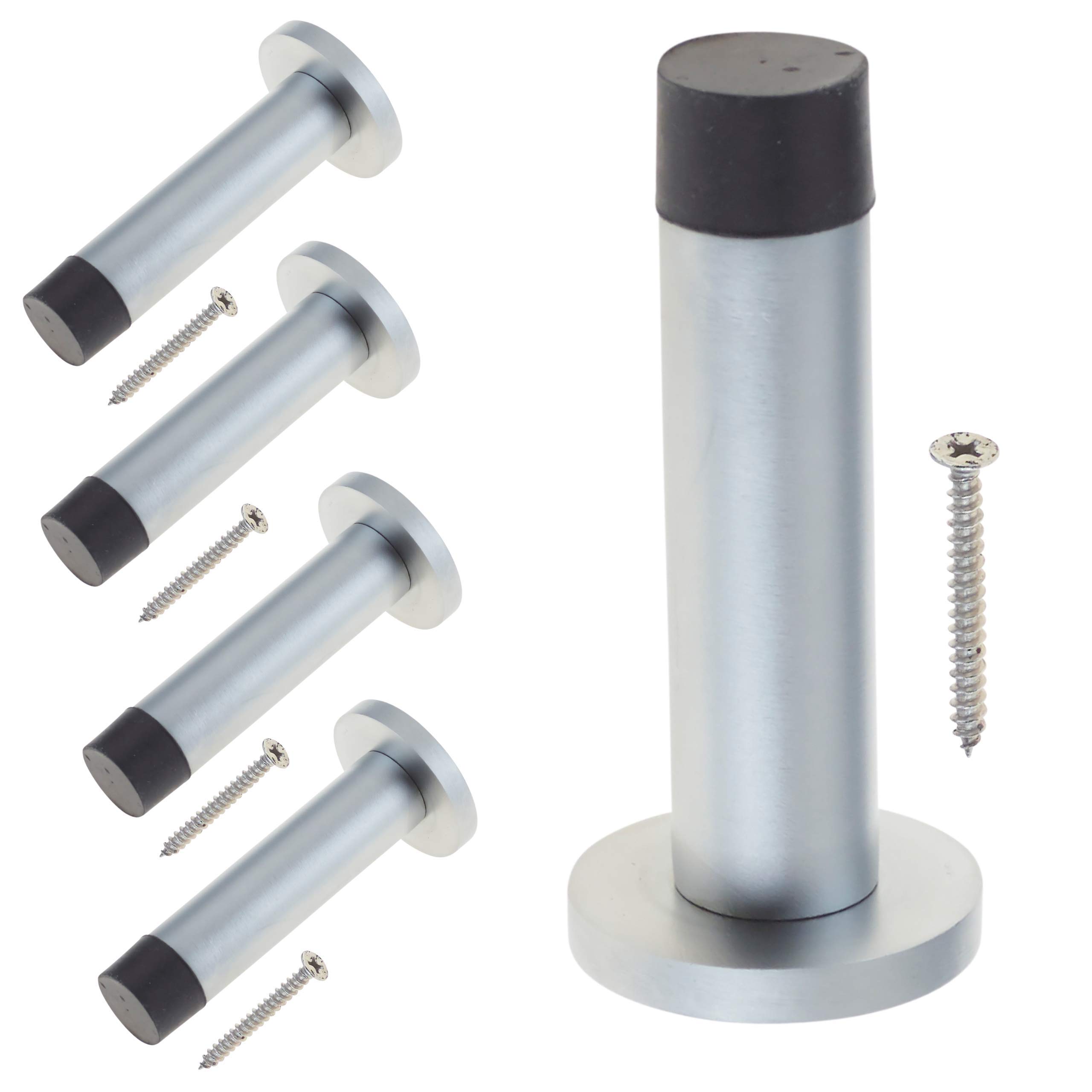Door Stop | Projection Wall Door or Skirting Mounted | Satin Chrome | Pack of 5