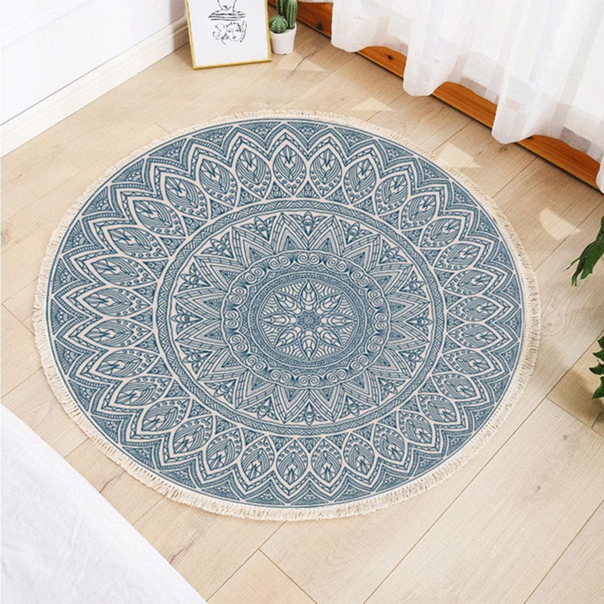 JIEAOBONNE Round Area Rug Bohemian Woven Rug Chic and Vintage Rug with