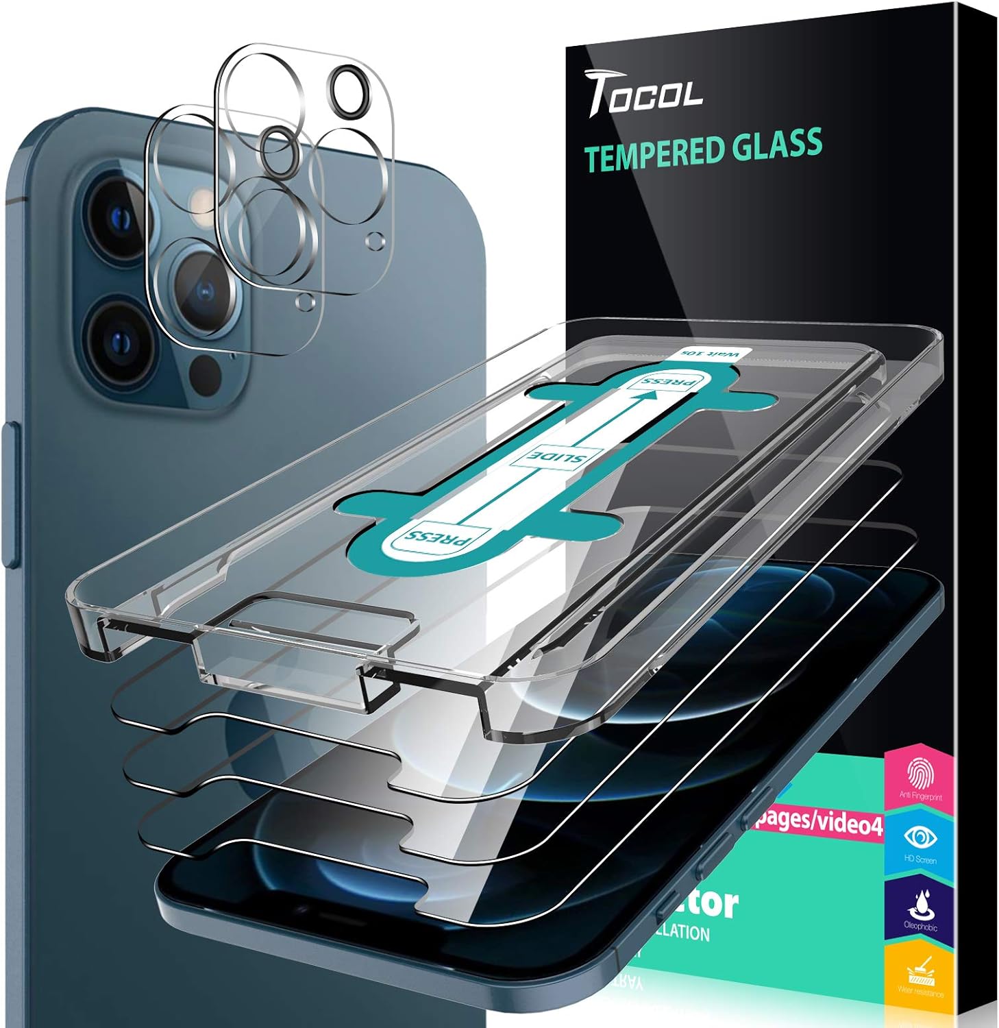 TOCOL 3 Pack Screen Protector with 2 Pack Camera Lens Protector