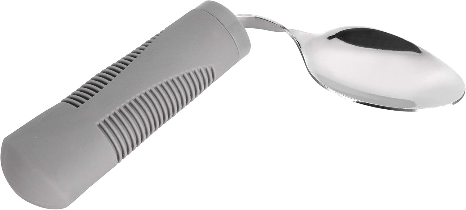 Adaptive Utensils (4-Piece Kitchen Set) Wide, Weighted, Non-Slip Handles for Hand Tremors, Arthritis, Parkinson’s or Elderly use - Stainless Steel Knife, Fork, Spoons (Gray Weighted Bendable): Health & Personal Care