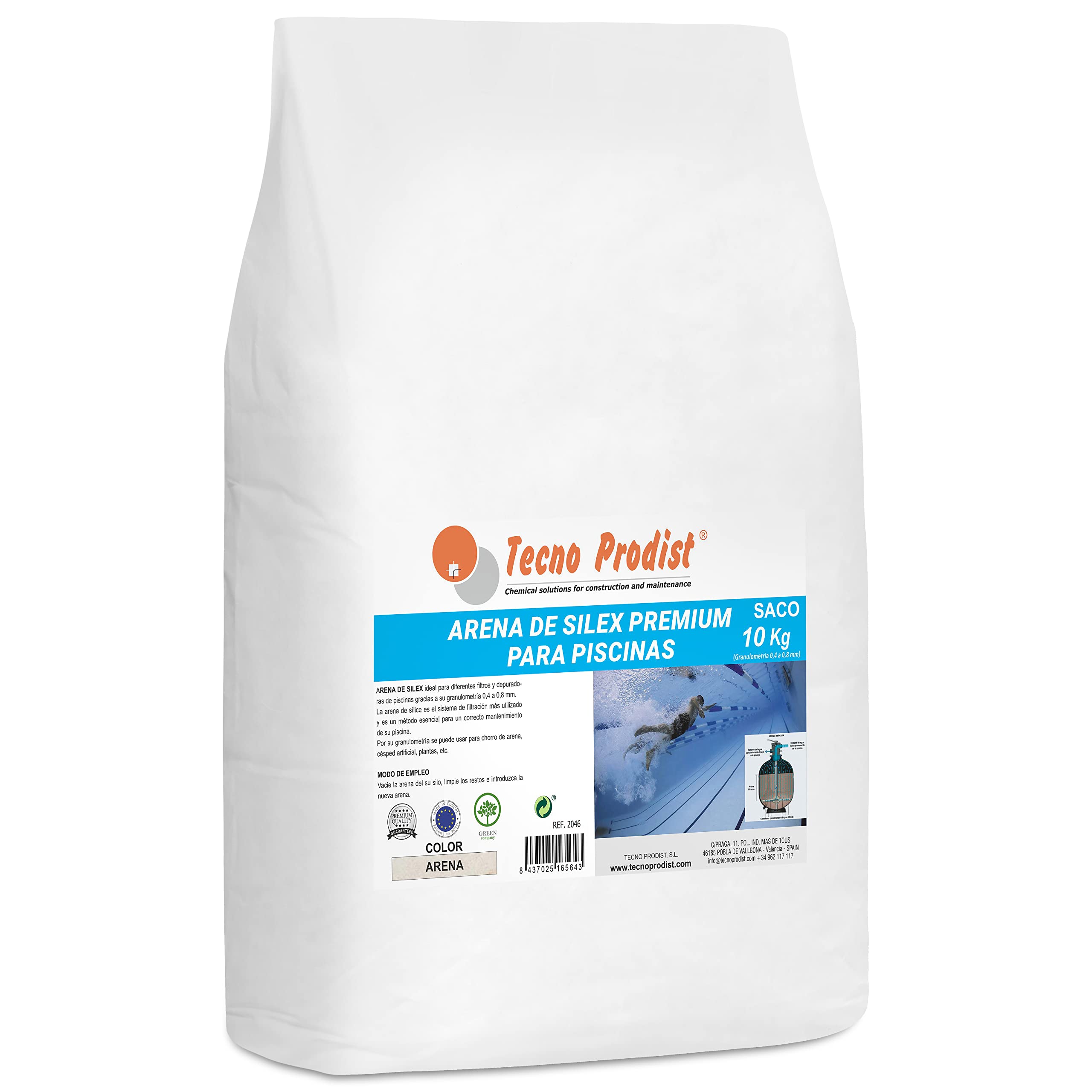 Tecno Prodist - Silex Premium Sand for Swimming Pools (10 kg Sack) Granulometry 0.4 to 0.8 mm – Ideal for Filter Your Pool.