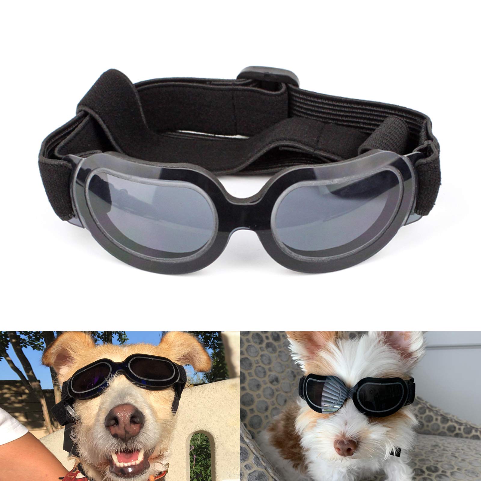 Namsan Dog Sunglasses Pet Goggles UV Protection Waterproof Windproof Sunglasses with adjustable straps for Doggy Puppy Cats - Black