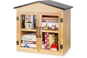 Exttlliy Outdoor Library Outdoor Book Box Storage Small Wooden Cabinet Little Literature Box for Neighborhoods Community and Schools Sharing Books, Flyers, Newspapers, Food and Art (D)