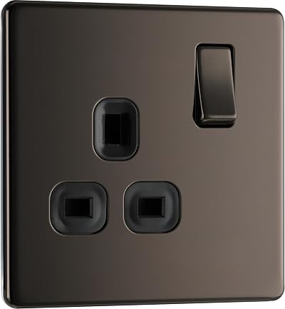 BG Electrical Single Switched Power Socket Black Nickel 13A FBN21B