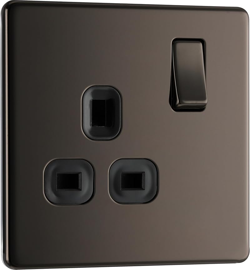 BG Electrical Single Switched Power Socket Black Nickel 13A FBN21B