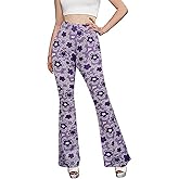 Women High Waisted Fit Flare Ethnic Paisley Floral Bell Bottoms Yoga Pants Flared Leggings