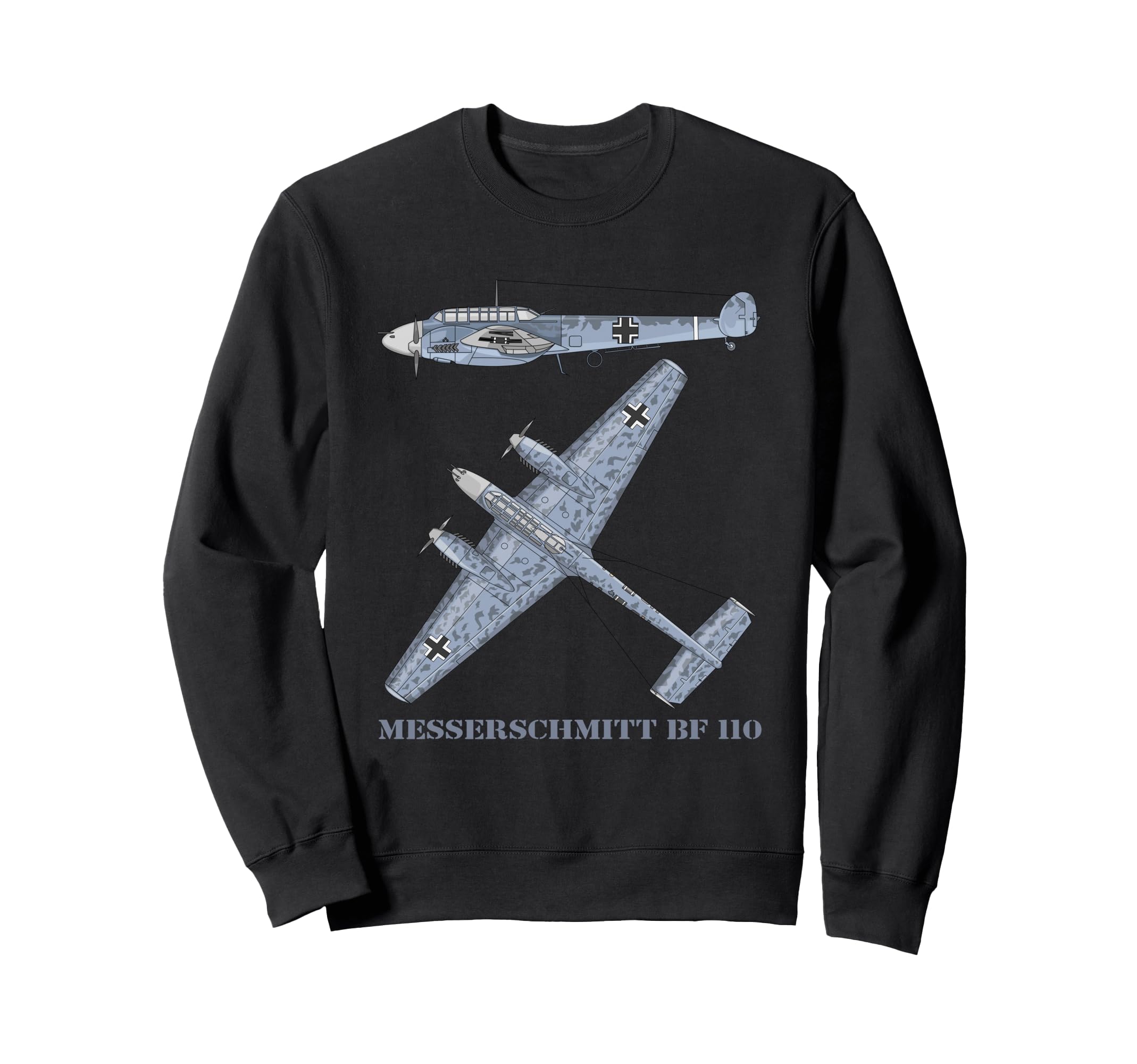 Messerschmitt Bf 110 German WW2 Fighter Bomber Plane Diagram Sweatshirt