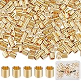 Beebeecraft 300Pcs 14K Gold Filled Brass Crimp Beads Positioning Column Spacer Beads Metal Tube Loose Beads with Storage Box for DIY Necklace Bracelets Anklets Making (Hole 1.2mm)