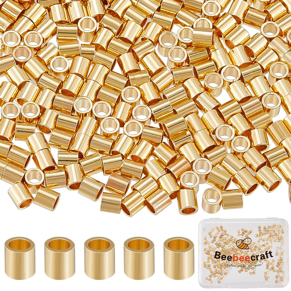 Photo 1 of Beebeecraft 300Pcs 14K Gold Filled Brass Crimp Beads Positioning Column Spacer Beads Metal Tube Loose Beads with Storage Box for DIY Necklace Bracelets Anklets Making