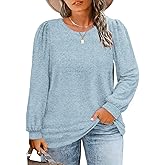 VOGRACE Womens-Plus-Size-Tops Crew Neck Puff Sleeve Shirts Casual Tunic Sweatshirts XL-5XL