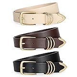 LEACOOLKEY 3 Pack Women's Leather Belts for Jeans