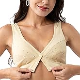 Numgug Daisy Bras for Older Women Front Closure, Comfort Breathable No Underwire Daisy Bra for Seniors 44 Beige