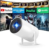 [Built-in Apps] Mini Projector with Wifi and Bluetooth 1080P Supported | Portable Small Projector with Android 14, 180&deg; Rotation/Manual Focus/Auto Keystone, Compatible with HDMI/USB/Smartphone