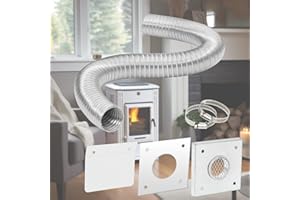 JOOGTO Pellet Stove Pipe Kit,2” x 60” Aluminum Flex Pipe Fresh Air Intake Kit,Pellet Stove Pipes with 2 Screw Clamps and Wall Plate Screen,Outside Air Kit for Pellet Stoves