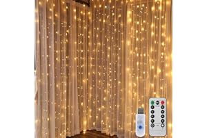 LAURA O JOHNSON String Lights Fairy Curtain Lights - 300 LED 9.8ft Waterproof Window Curtain Twinkle Christmas Lights with Remote Control Outdoor Star Lights for Bedroom Wedding Indoor Party Decoration Warm White
