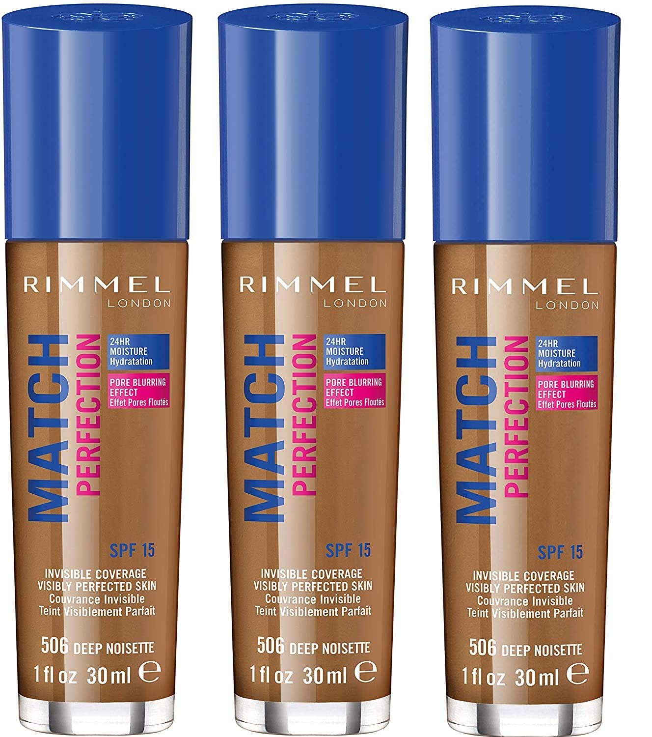 Rimmel London Match Perfection Foundation, Spf 20, 506 Deep Noisette 3 Pack