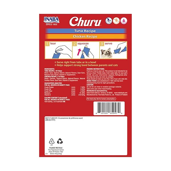 INABA CHURU CAT TREATS, LICKABLE, SQUEEZABLE CREAMY PURÉE CAT TREAT WITH VITAMIN E, 0.5 OUNCES EACH TUBE, 20 TUBES, HOLIDAY VARIETY PACK