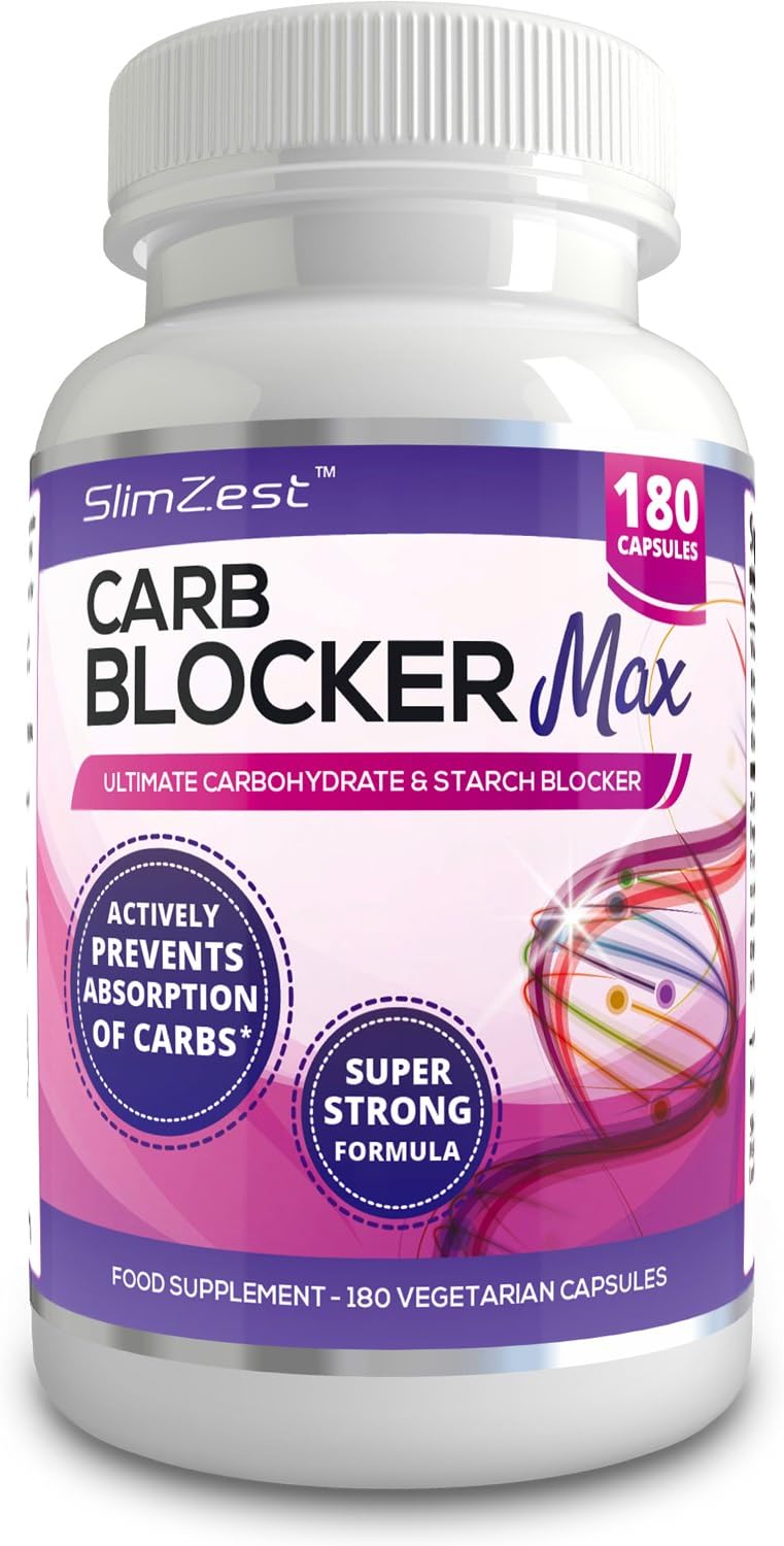 SlimZest Carb Blocker Max with White Kidney Bean Extract and Vitamin C, 180 Vegetarian Capsules