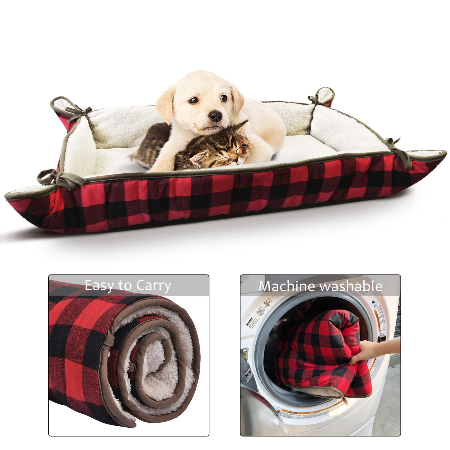 Tirrinia Foldable Pet Bed Small Medium Dogs Cats Ultra-Soft Plush Pet Mat Travel Car Camping Washable 38\