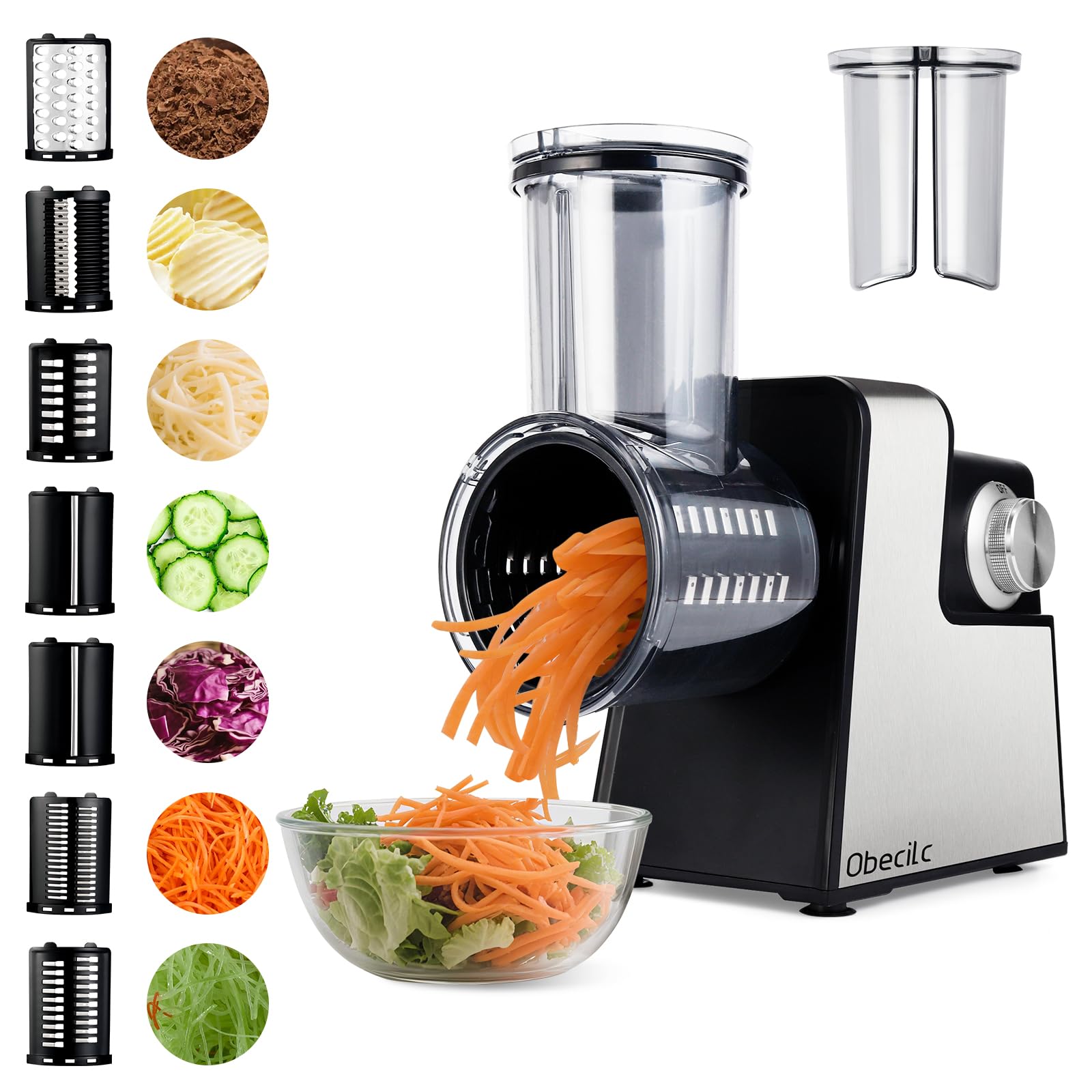 Photo 1 of Upgraded 300W Electric Cheese Grater with 7 Stainless Steel Blades, Cheese Shredder Electric for Slicing, Shredding & Grinding Vegetables, Fruits and Nuts,Easy One-Touch Control