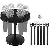 Micfuns Multi 6 Microphone Holder with Stand, Desk Style | Wired and Wireless Mic Holder, Hold Up to 6 Microphones, Aluminum, Black