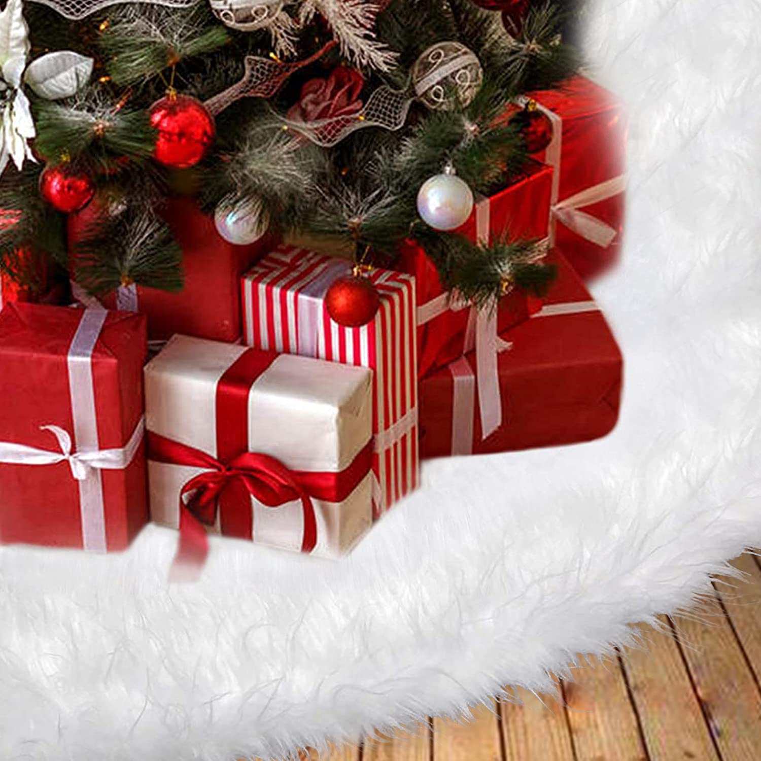 BLAZOR Christmas Tree Skirt, White Xmas Tree Skirts, Faux Fur Tree Skirt, Covering the Bottom of The Tree, Holiday Ornaments, New Year Home Party Ornaments