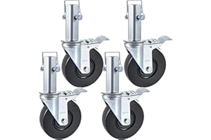 BestEquip 4 Pack 5Inch Scaffolding Rubber Swivel Caster Wheels with Dual Locking Heavy Duty Casters 1.26 Inch Square Stem 440LBS Capacity per Wheel