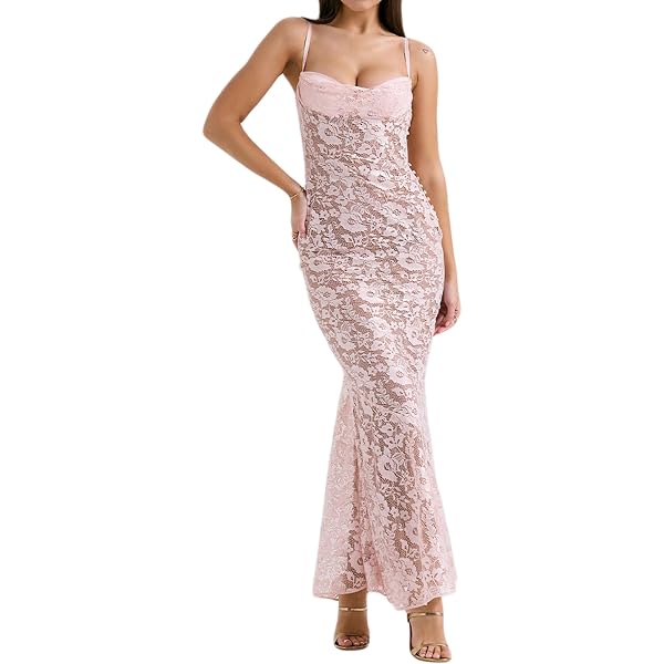 Amazon.com: Women Y2K Lace Patchwork Cami Dresses Sexy Sleeveless Open Back  Ruffle Hem Midi Dress Slim Evening Party Dress (Beige, s) : Clothing, Shoes  & Jewelry