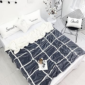 Doppelte Lammfelldecken Verdickte Winterdecken Korallenvlies Quilt Decken Einzel Doppel,Graues Gitter,150cmx200cm
