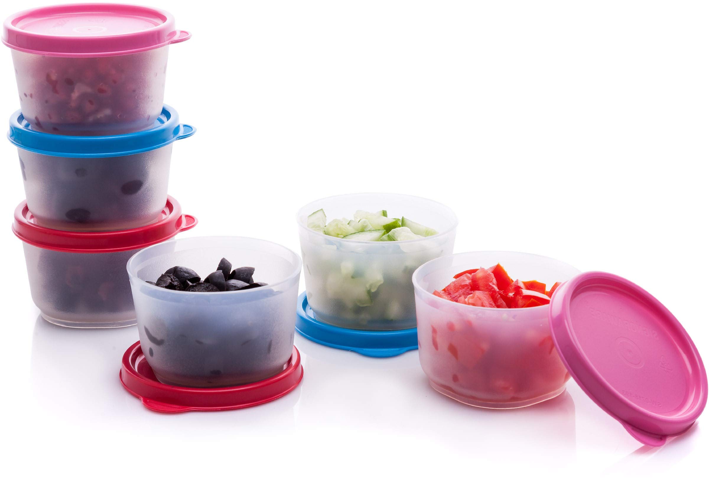 Small Food Containers With Lids – 6 Pack Of Mini Food Storage Pots Leak Proof Snack Pots Condiment Cups – Stackable Reusable BPA Free Plastic Dishwasher Safe – Portable Lunchbox Baby Food Portion Pots