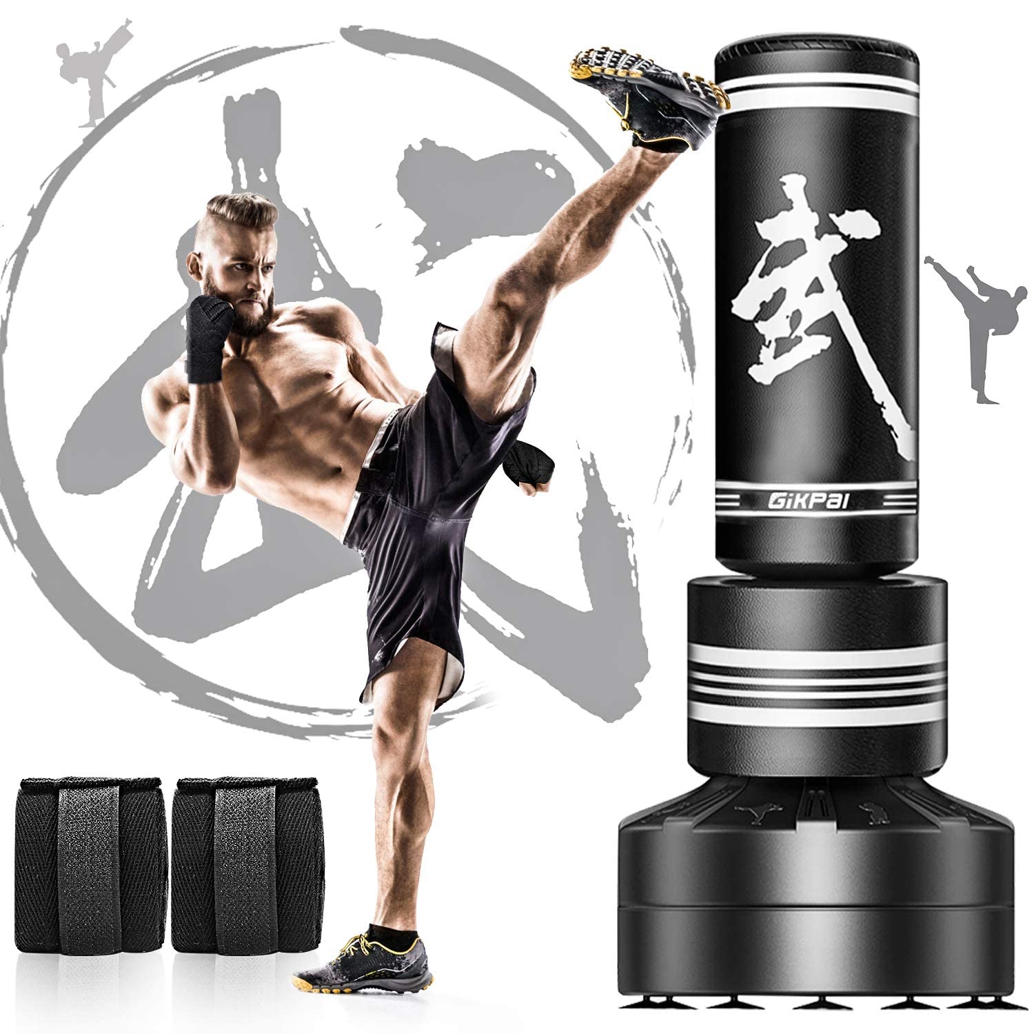 GIKPAL Freestanding Punching Bag 67'' -182lbs Heavy Boxing Bag Free Stand Kickboxing Bag with 2 Hand Warps for Adults Youth Men Image