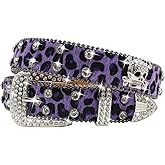 EVERBLTING Rhinestone Skull Belt Men Women Skull Leopard Belt Punk Studded Skulls Belts Western Cowgirl BB Belts Y2k