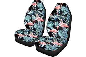 Pehede Car Seat Cover Exotic Tropical Pink Flamingo Front for Cars, Easy to Install Cover Set, Accessories Auto Trucks Van SUV,2 Packs