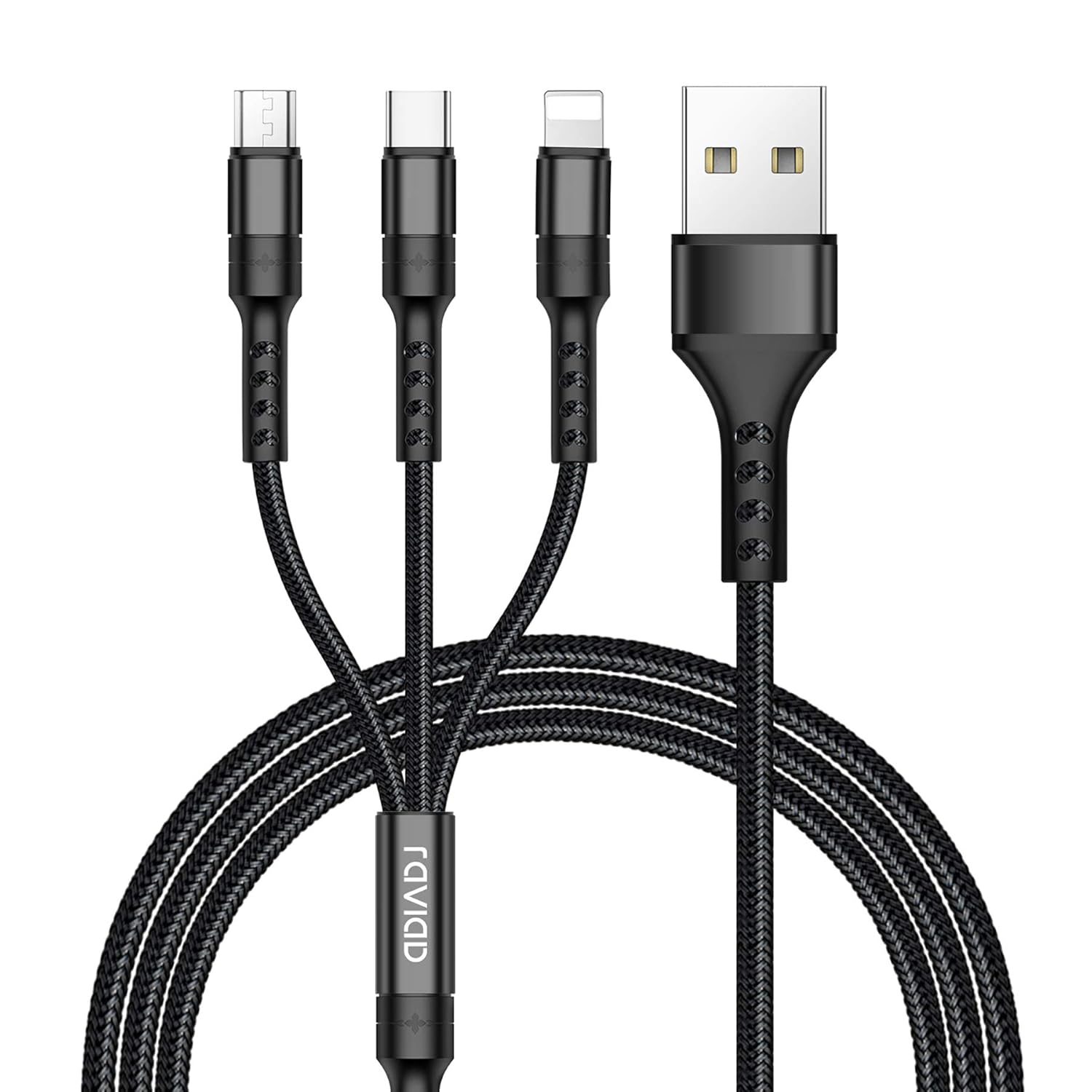 RAVIAD Câble Multi USB, 3 en 1 Multi Chargeur USB Câble en Nylon Tressé