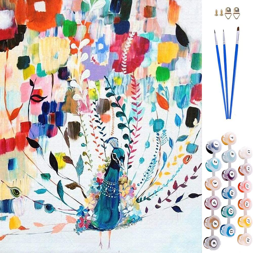 ABEUTY Paint by Numbers Kits Colorful Peacock Animal Without Frame, DIY Number Painting Canvas Wall Art 40x50cm (No Frame, Peacock)