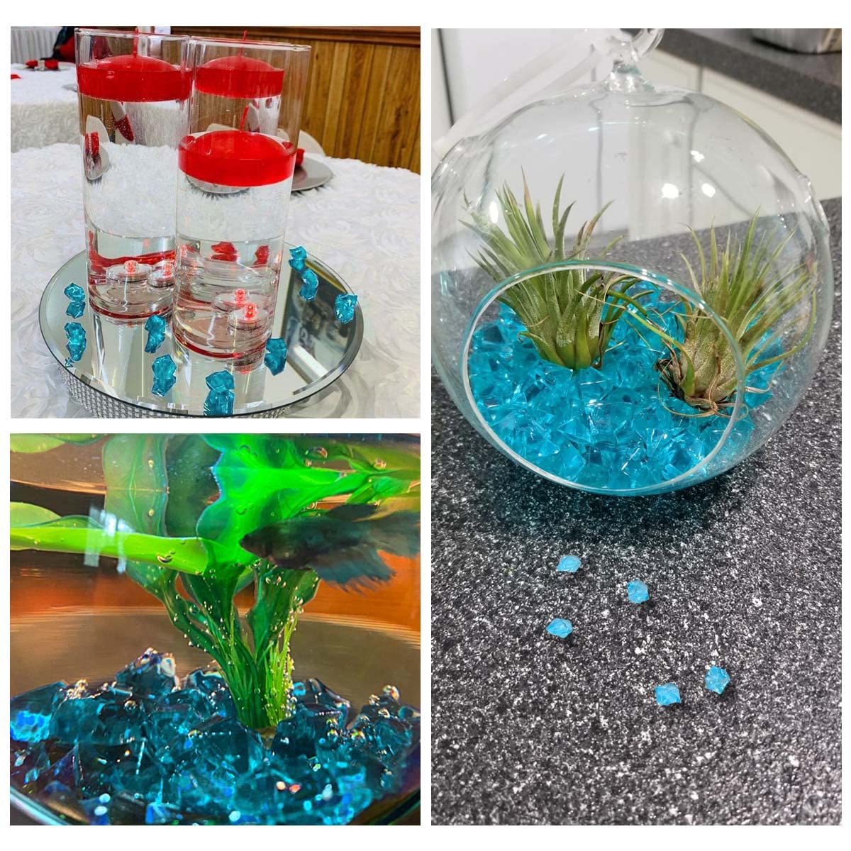 300 Pcs Acrylic Ice Rocks Crystals Gems, Bulk Fake Crystals, Plastic Diamonds for Vase Filler Wedding Decoration Table Scatter Party Arts Crafts Display (Light Blue)