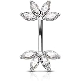 COCHARM Lotus Both Ends Belly Button Rings 14G Unique Belly Button Piercing Cute Belly Navel Piercing Jewelry