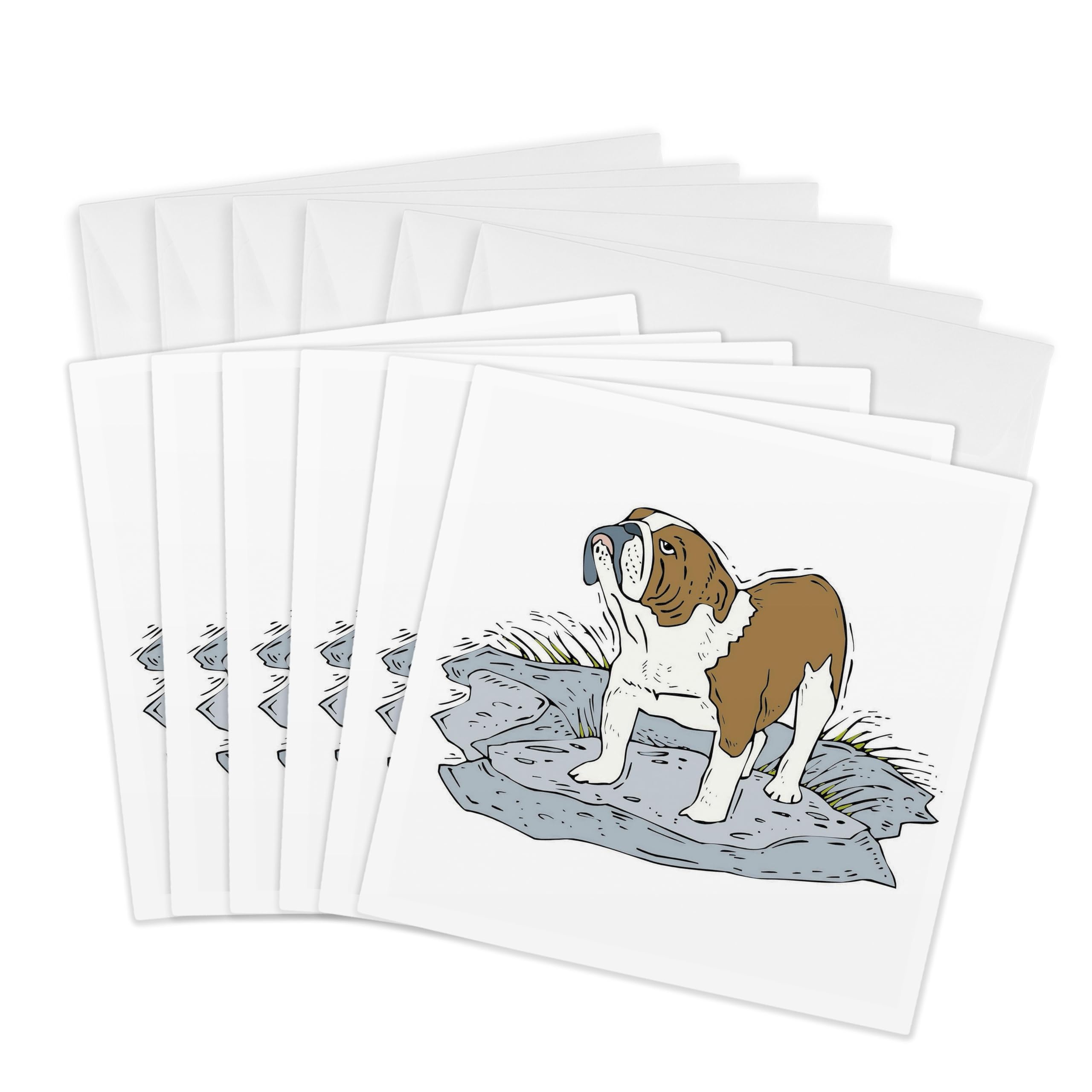 3Drose Cute and Cuddly Canine Tan English Bulldog - Greeting Cards, 6 by 6-inches, Set of 6 (gc_129136_1)