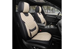 FREESOO Black Beige Car Seat Covers Full Set - Faux Nappa Leather Seat Covers for Cars, Luxury Breathable Waterproof Front Seats with Lumbar Support and Back Seat Cover, Fit for Sedans SUVs Pick-ups