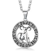GHIUYUI Zodiac Sign Pendant Necklaces for Women Men Stainless Steels Leo Constellation Horoscope Medallion Retro Celestial Astrology Jewelry