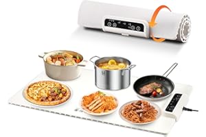 QUEENLINK Warming Mat for Food – Full Surface Heating Silicone Electric Tray with 3 Temp Levels, Auto Shut-Off & Safety Lock, Rollable & Portable Warming Pad for Buffets, Parties, Home Use – Beige