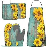 DYCBNESS Oven Mitts and Pot Holders with Apron Set of 5 Silicone Kitchen Mitts Apron Pot Holder Set Oven Gloves Hot Holders