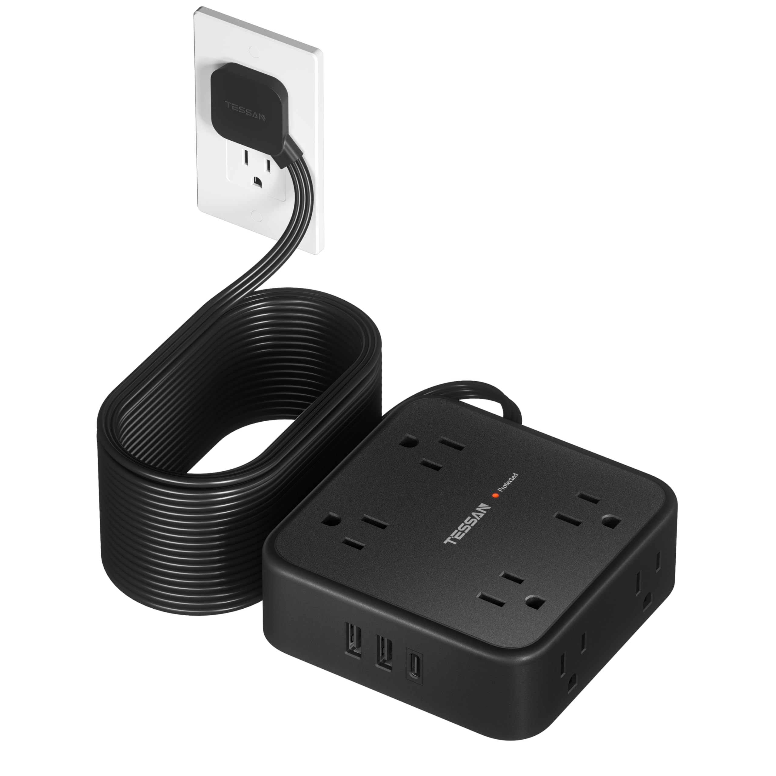 TESSAN Surge Protector Power Strip with 900J Surge Protection, 25 Ft, Black
